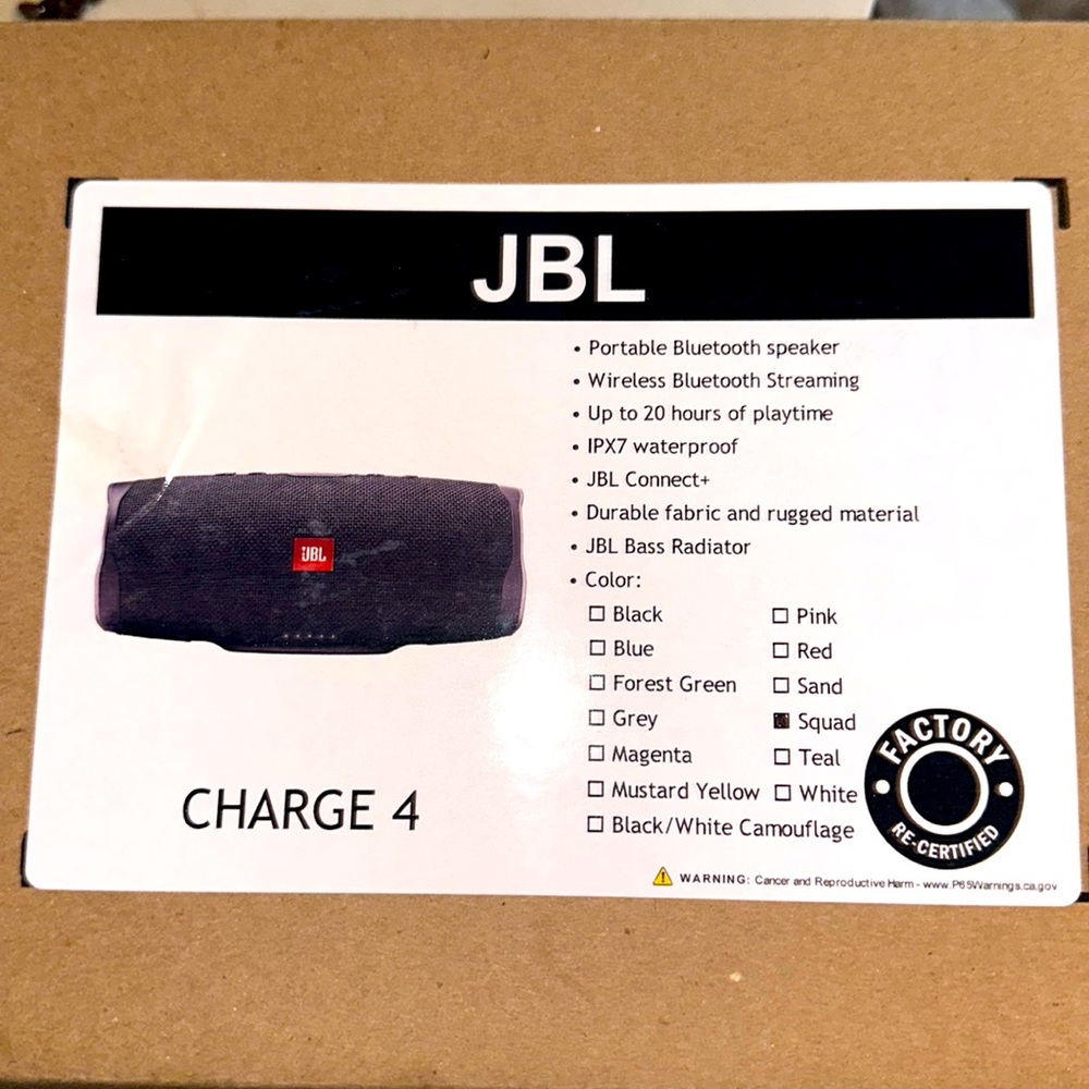 JBL Charge 4 factory recertified speaker